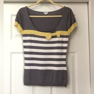 Solar Striped Bow Scoop Neck Knit Sweater Top Blouse